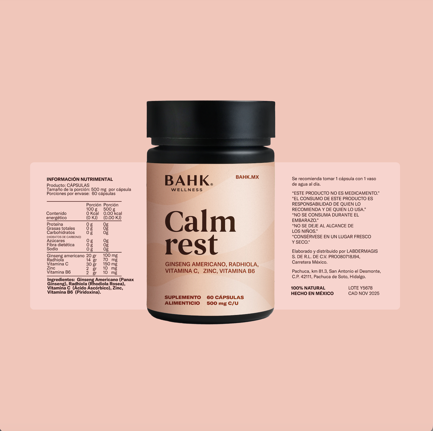 Calm Rest | Ginseng americano, radhiola, vitamina C, zinc, vitamina B6 (500mg c/u)
