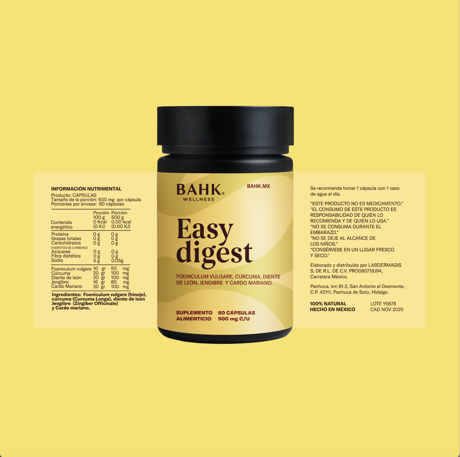 Easy Digest | Foeniculum vulgare, cúrcuma, diente de león, jengibre y cardo mariano (500mg c/u)